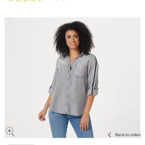 Side Stitch Roll-Tab Button Down w/ Sleeve Trim -S